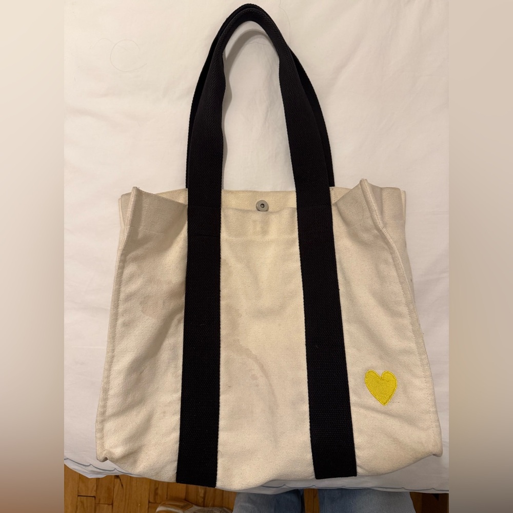 Kerri Rosenthal Canvas Tote Bag with Black Straps and Yellow Heart